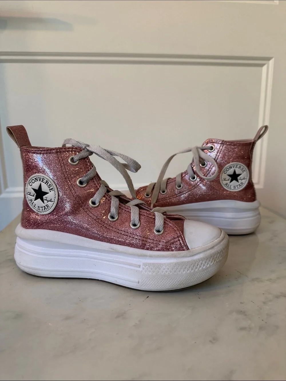 Converse Kids Glitter High Top Sneakers - PINK